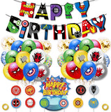 Birthday Party Supplies Set for Kids, Superhero Avengers Theme Decorations Kits Include Birthday Banner, Balloons, Cupcake Toppers, Gold Flat Ribbon