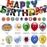 Birthday Party Supplies Set for Kids, Superhero Avengers Theme Decorations Kits Include Birthday Banner, Balloons, Cupcake Toppers, Gold Flat Ribbon