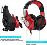 Beexcellent GM-1 Over-Ear Wired 3.5mm Pro Gaming Headset Surround Sound Gaming Headphone with LED Effect and Microphone for PC, Laptop, Tablet, PS4, Xbox, Cell Phone (Red)
