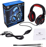 Beexcellent GM-1 Over-Ear Wired 3.5mm Pro Gaming Headset Surround Sound Gaming Headphone with LED Effect and Microphone for PC, Laptop, Tablet, PS4, Xbox, Cell Phone (Red)