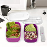 Bentgo Classic - All-in-One Stackable Bento Lunch Box Container - Modern Bento-Style Design Includes 2 Stackable Containers, Built-in Plastic Utensil Set, and Nylon Sealing Strap (Purple)