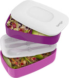 Bentgo Classic - All-in-One Stackable Bento Lunch Box Container - Modern Bento-Style Design Includes 2 Stackable Containers, Built-in Plastic Utensil Set, and Nylon Sealing Strap (Purple)