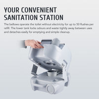 New in box! Bestco Lightweight Portable Toilet Travel Potty for Camping Hunting More, Bellows Pump! Retails $199+