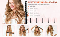 New in box! BESTOPE Curling Iron 6 In 1 Curling Wand Set with 6 Interchangeable Ceramic Hair Curler Wands with Temperature Control & LCD for All Hair Types,Included Glove and 2 Clips, 0.35 to 1.25inch