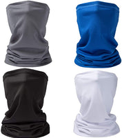 New in package! Betomro Face Coverings for Men,Sun UV Protection Dust Wind Neck Gaiter Bandana Balaclava for Fishing Hiking, 4 Piece, one size!