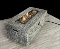 Brand new 42 Inch long Bevins Cast Stone Finish Propane Gas Fire Pit Table! Includes Nylon Cover & Filler! Retails $940+