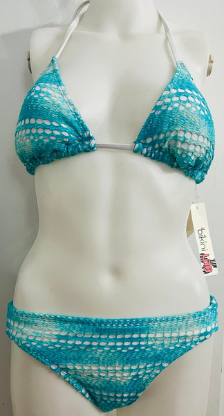 New with tags! Bikini Lab 2 piece lined crochet bikini in Teal! sz L!