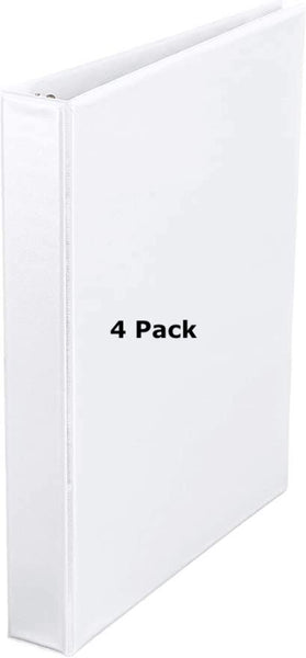 New Amazon Basics 1 Inch, 3 Ring Binder, Round Ring, Customizable View Binder, White, 4-Pack
