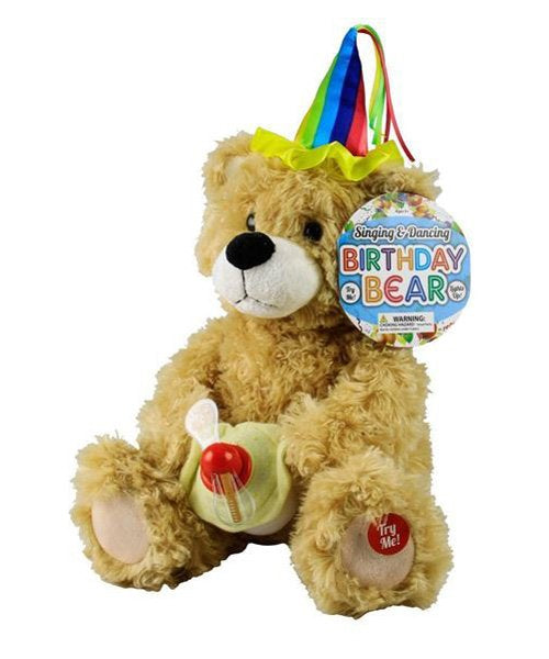 Singing Plush Birthday Bear – “Happy Birthday” Spins and lights up LED’s to display Happy Birthday on the cupcake while singing.