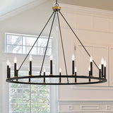 New in box! Wayfair Massive 4 Foot Diameter Laurel Foundry Modern Farmhouse Black & Brass 16 Light Candle Style Wagon Wheel Chandelier! Retails $740+