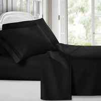 Premier Bamboo Essence 2800 Wrinkle Free, Fade Resistant Deep Pocket 4 Piece Sheet Set! Fits Mattresses Up To 18 Inches! Black, Full/Double!