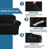 New H. Versailtex Real Velvet Plush 3 Piece Stretch Cover for 2 Cushion Loveseat (Base Cover Plus 2 Individual Cushion Covers) Thick Soft Stay in Place (Medium Sofa, Black)