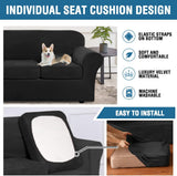 New H. Versailtex Real Velvet Plush 3 Piece Stretch Cover for 2 Cushion Loveseat (Base Cover Plus 2 Individual Cushion Covers) Thick Soft Stay in Place (Medium Sofa, Black)
