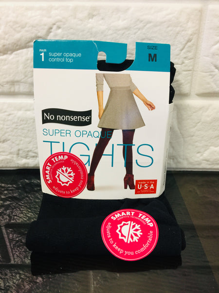 New Women's No Nonsense Super Opaque Tights control top Tights, Black, Sz M!