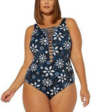 New with tags! Bleu Rod Beattie NAVY MULTI Take A Dip Strappy One-Piece Swimsuit, PLUS 18W, Retails $145+
