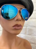 New Unisex Designer Rep Aviator Sunglasses, Blue Mirrored, UV 400