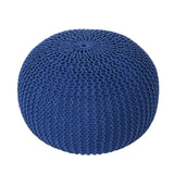 New Adeco Round Pouf Foot Stool Ottoman Hand Knitted Cotton Braid Cord! Blue! Retails $243+