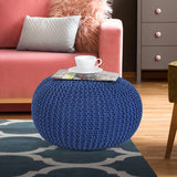New Adeco Round Pouf Foot Stool Ottoman Hand Knitted Cotton Braid Cord! Blue! Retails $243+