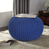 New Adeco Round Pouf Foot Stool Ottoman Hand Knitted Cotton Braid Cord! Blue! Retails $243+