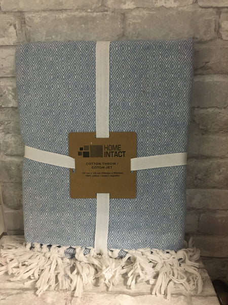 Brand new Home Intact 100% Cotton throw, 50X60! Blue! Retails $60+