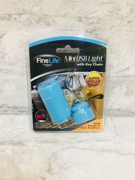 Rechargeable Fine Life Mini USB Light Flashlight Key Chain, Super Bright, Quick Charge via any USB, then ready to use!