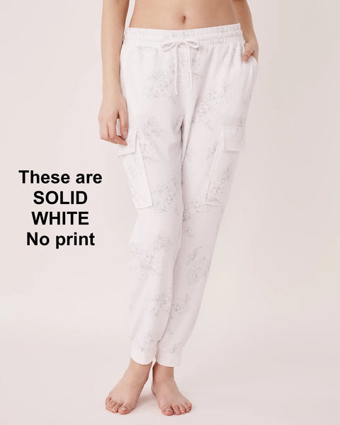 New La Vie En Rose BODY MIND SOUL Jogger Style Pants in SOLID White, Sz XS