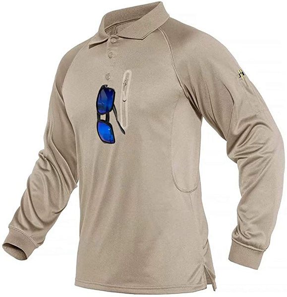 New with tags! Boladeci Mens Long Sleeve Button Down Polo Shirts. Slim Fit Basic Designed Golf Shirts with Pocket (Khaki) L