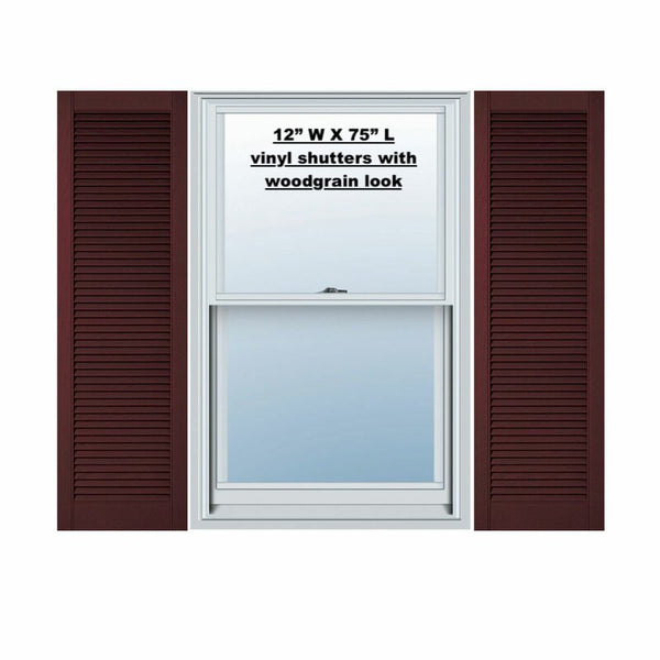 New in box! Builders Edge Custom Straight Top All Louvre Open Louvre Shutter (Set of 2) in Bordeax, More Brown than red, sz 12"X X 75" L, Retails $409+