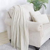 New Bourina Textured Solid Ultra Soft Knitted Decorative Blanket, 60" x 80",Beige, Retails $70+