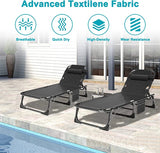 New Adjustable 4-Position Adults Reclining Folding Chaise Lounge Chair with Pillow Portable Folding Camping Cot by BOZTIY, Black! Retails $229+