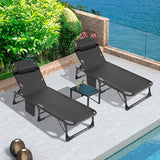 New Adjustable 4-Position Adults Reclining Folding Chaise Lounge Chair with Pillow Portable Folding Camping Cot by BOZTIY, Black! Retails $229+
