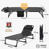 New Adjustable 4-Position Adults Reclining Folding Chaise Lounge Chair with Pillow Portable Folding Camping Cot by BOZTIY, Black! Retails $229+