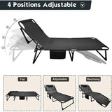 New Adjustable 4-Position Adults Reclining Folding Chaise Lounge Chair with Pillow Portable Folding Camping Cot by BOZTIY, Black! Retails $229+