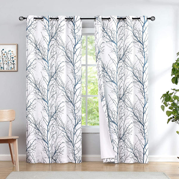 New Utopia Thermal Blackout Grommet Window Panels with light grey background & Tree Branches Print, 52x84