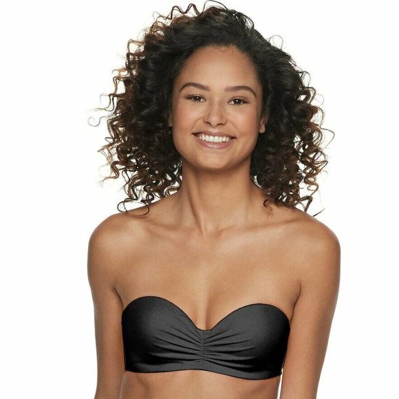 New with tags! Breaking Waves Bikini includes Bust Enhancer Bandeau Swim Bra with removable halter strap & side tie low rise bottoms, Black, Sz M!