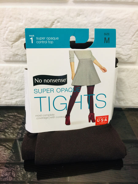 New Women's No Nonsense Super Opaque Tights control top Tights, Brown, Sz M!