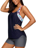 New Bsubseach Racerback Tankini Swimsuit Patchwork Sport 2 Pieces Bathing Suit for Women in Navy/Grey, Sz M!