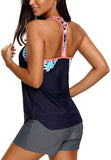 New Bsubseach Racerback Tankini Swimsuit Patchwork Sport 2 Pieces Bathing Suit for Women in Navy/Grey, Sz M!