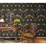New Wayfair Stunning Buckwalter Paradise Birds 32.8' L x 20.87" W Non Pasted Wallpaper Roll, covers 53 Sq. Ft! Blue! Retails $100+