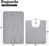 New Buganda Memory Foam 2 Pieces Bath Rugs Set - Soft Non-Slip Thick Bath Mat and Contour Toilet Rug, Absorbent Washable Bathroom Rugs and Mats Set (20"x 24"+ 20"x 32", Grey) Retails $74+