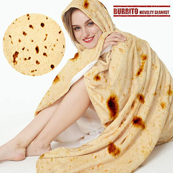 New LetsFunny Burrito Tortilla Human Blanket, Burrito Wrap Novelty Blanket Tortilla Towel for Adults/Kids, Giant Round Throw Blanket/Picnic Blanket! 60 Inches! Retails $60+