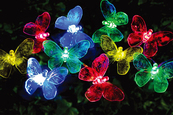New in package! hometrends Solar Powered Butterfly LED String Lights, multi-colour