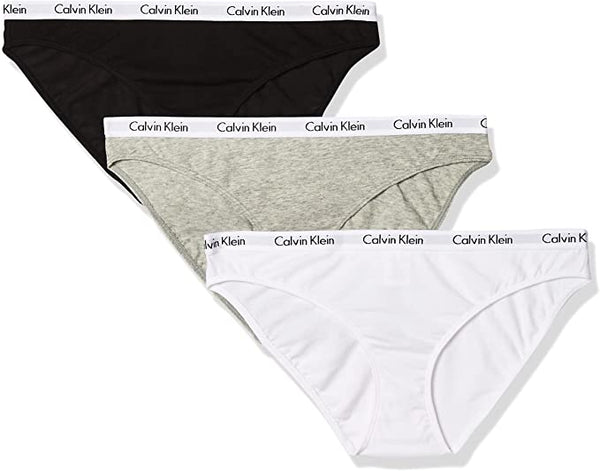 New Women's Calvin Klein Cotton Stretch Bikini Panties & 1 thong - 3 Pack, Includes 1 white thong, 1 grey bikini, 1 black bikini, Sz S!