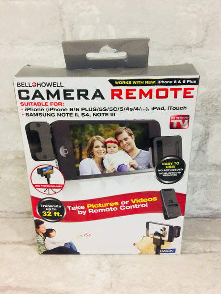 Brand new Bell + Howell EyeClick Shutter Camera Remote W/Mini tripod - Takes Pics & Video by Remote Control so you can all be included! Easy to use, bluetooth not needed!