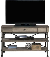 New Fully Assembled Amazing Northern Oak Finish Industrial Tv Stand with powder coated metal frame by Sauder! Note: has some damage on corner from shipping! Retails $500+