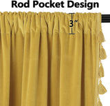 New Soft, Luxurious, Elegant Chic Yellow Velvet Rod Pocket Curtains with Decorative Boho Tassels! Light Reducing, 42 x 96 Inch, 2 Panels Retails $147+