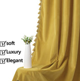 New Soft, Luxurious, Elegant Chic Yellow Velvet Rod Pocket Curtains with Decorative Boho Tassels! Light Reducing, 42 x 96 Inch, 2 Panels Retails $147+