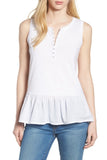 Women's Caslon Mix Media Cotton Blend Peplum Top, Sz S! White! Retails $50+