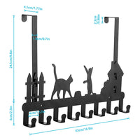 Brand new Oak Leaf Metal Over The Door Hook Hanger with Cute Cat Design, Dual Mounted Coat Rack Organizer for Coat, Hat, Clothes, 8-Hooks, Black! Hang over door or Mount to wall!