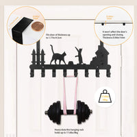 Brand new Oak Leaf Metal Over The Door Hook Hanger with Cute Cat Design, Dual Mounted Coat Rack Organizer for Coat, Hat, Clothes, 8-Hooks, Black! Hang over door or Mount to wall!